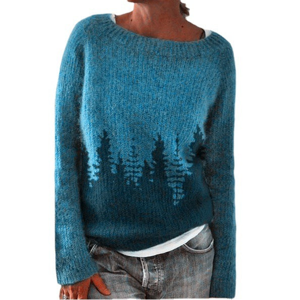 Pull ample multicolore à col rond pour femme