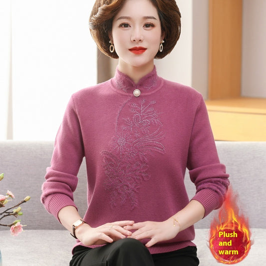 Autumn And Winter Women's Knitted One-piece Velvet Sweater