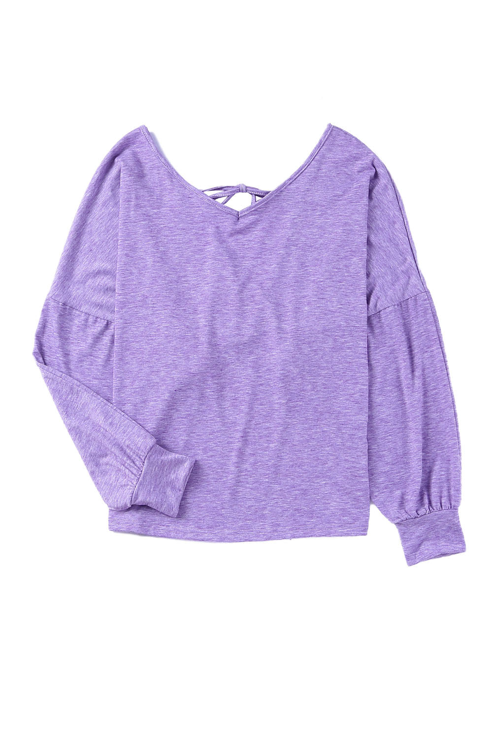 Purple Plain Tie Back Drop Shoulder Long Sleeve Top