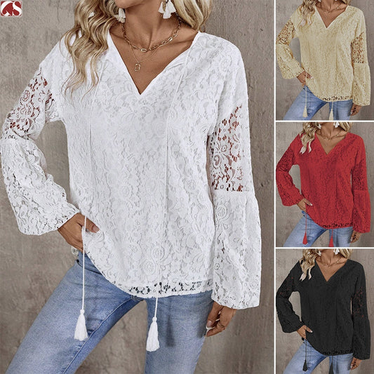 Women's Clothing Fashion Hollowed-out Lace Shirt Top