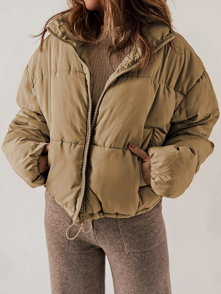 Manteau d'hiver en coton rembourré pour femme, épais, assorti, chaud, décontracté, couleur unie, col montant