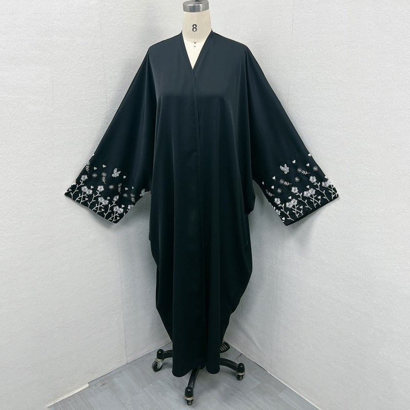 Robe cardigan ample brodée à manches chauve-souris pour femmes du Moyen-Orient Dubaï