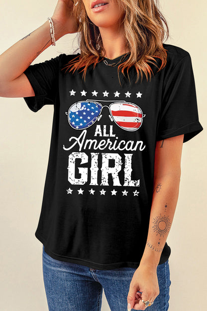 Schwarzes T-Shirt mit „Stars and Stripes Glasses“-Slogan-Grafik