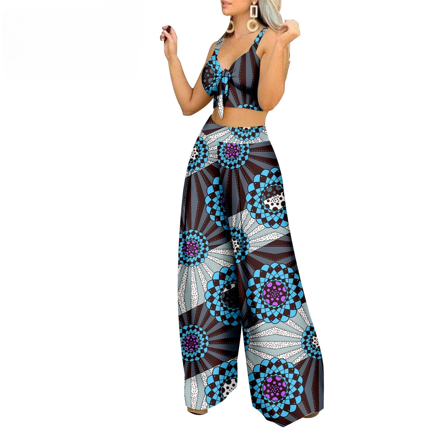 African Ethnic Print Batik Cotton Plus Size Fashion Casual Two-piece Suit