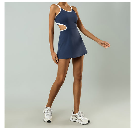 Sportkleid für Damen mit Brustpolster, hochelastischem Anti-Expositions-Tennisrock