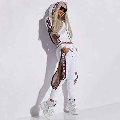 Casual Slit Hooded Jacket Trousers Sports Suit