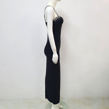 Robe Camisole en maille avec strass, vêtements pour femmes européennes et américaines, Sexy, industrie lourde, décolleté en v profond