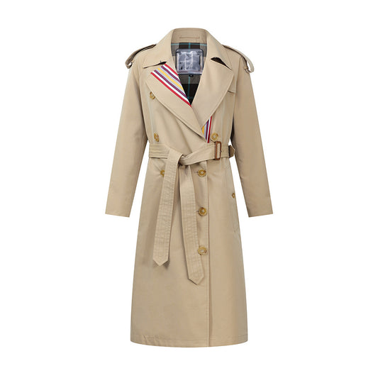 Gestreifter zweireihiger Trenchcoat Britischer Trenchcoat mit schmaler Taille