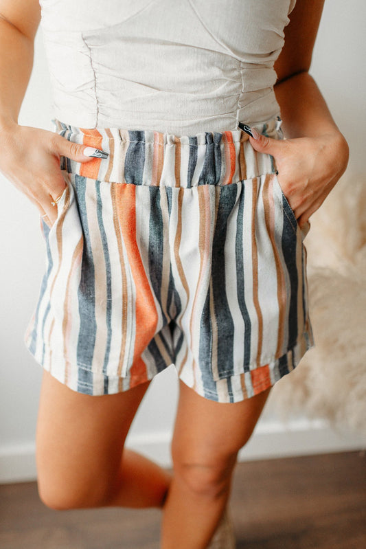 Gestreifte Vintage-Shorts mit gewaschenem elastischem Bund