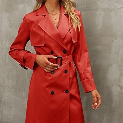 Trench-coat décontracté à double boutonnage pour femmes européennes et américaines d'automne