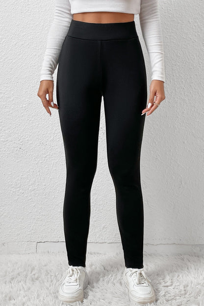 Leggings taille haute thermiques d'hiver avec doublure en polaire noire