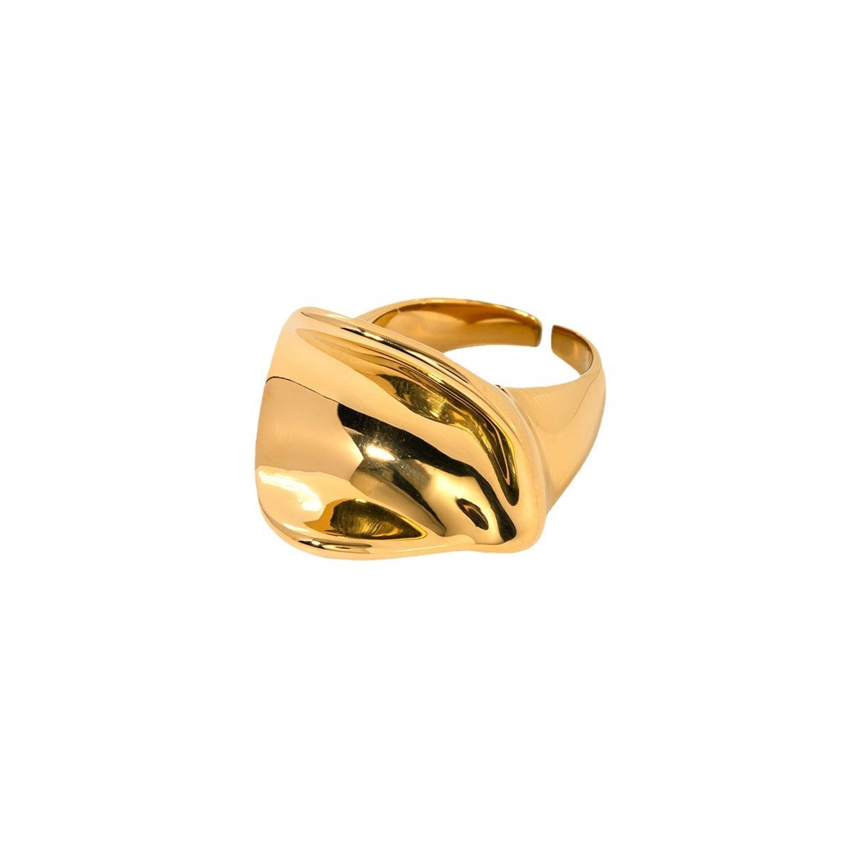 18k gold trendy personalized round pleated design open ring