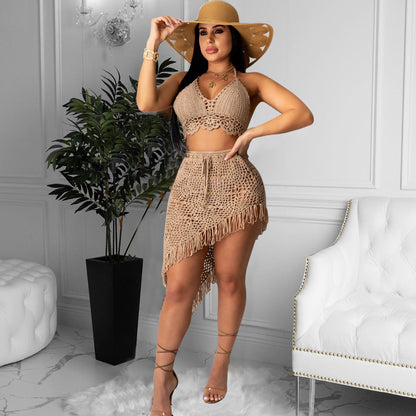 Women's Crochet Tassel Casual Suit