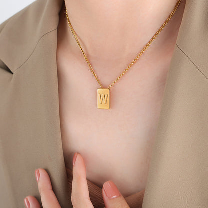 18K romantic personalized square shape necklace with 26 English letters design light luxury style