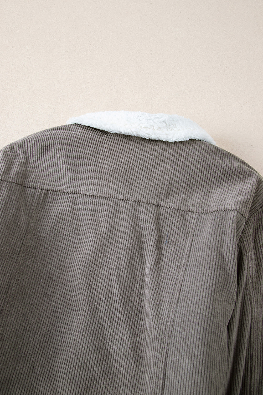 Gray Corduroy Sherpa Snap Button Flap Jacket