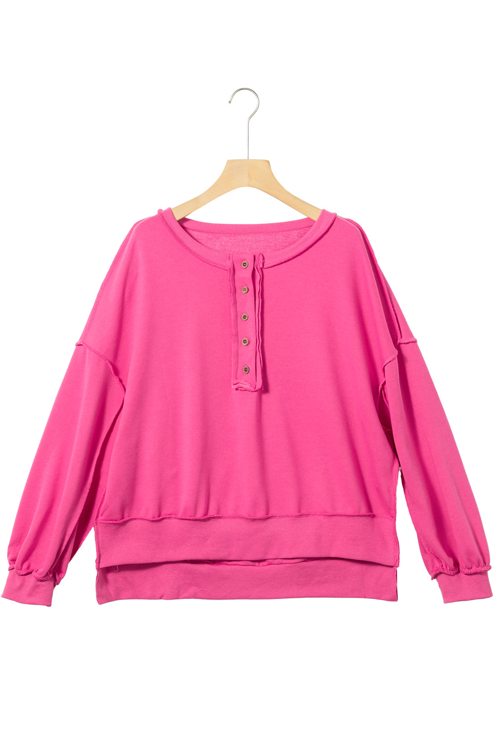 Sweat-shirt Henley ample à épaules tombantes rose vif