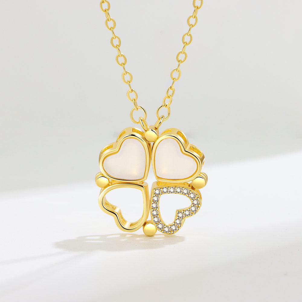 Trendy and personalized four-leaf clover and heart, a two-wear design and versatile necklace