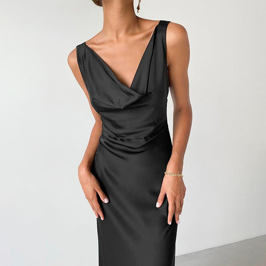 Robe élégante en satin taille haute pour femme