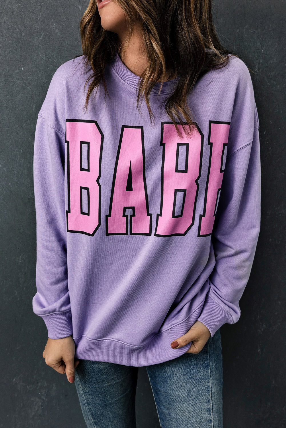 Sweat-shirt gris à motif lettre BABE