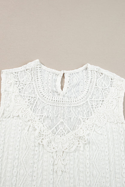 Apricot Guipure Lace Crochet Keyhole Back Sleeveless Top