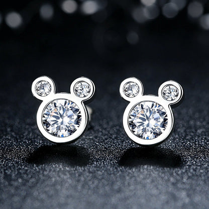 Zarte, schillernde Diamant-Mickey-Mouse-Design-Zirkonia-Ohrringe