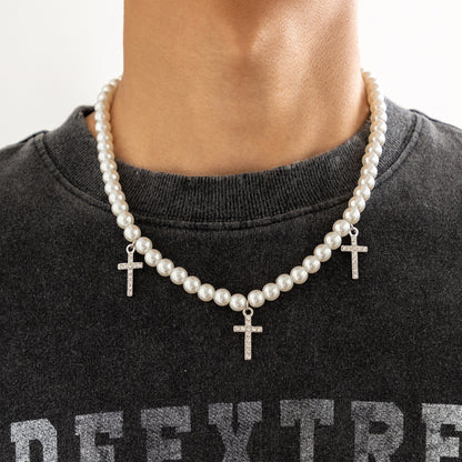 Conception de diamant croisé de personnalité de mode avec collier hip-hop de perles