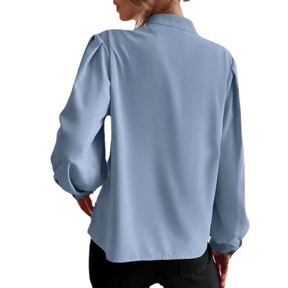 Chemise pour femme à simple boutonnage, couleur unie, col rond, manches longues