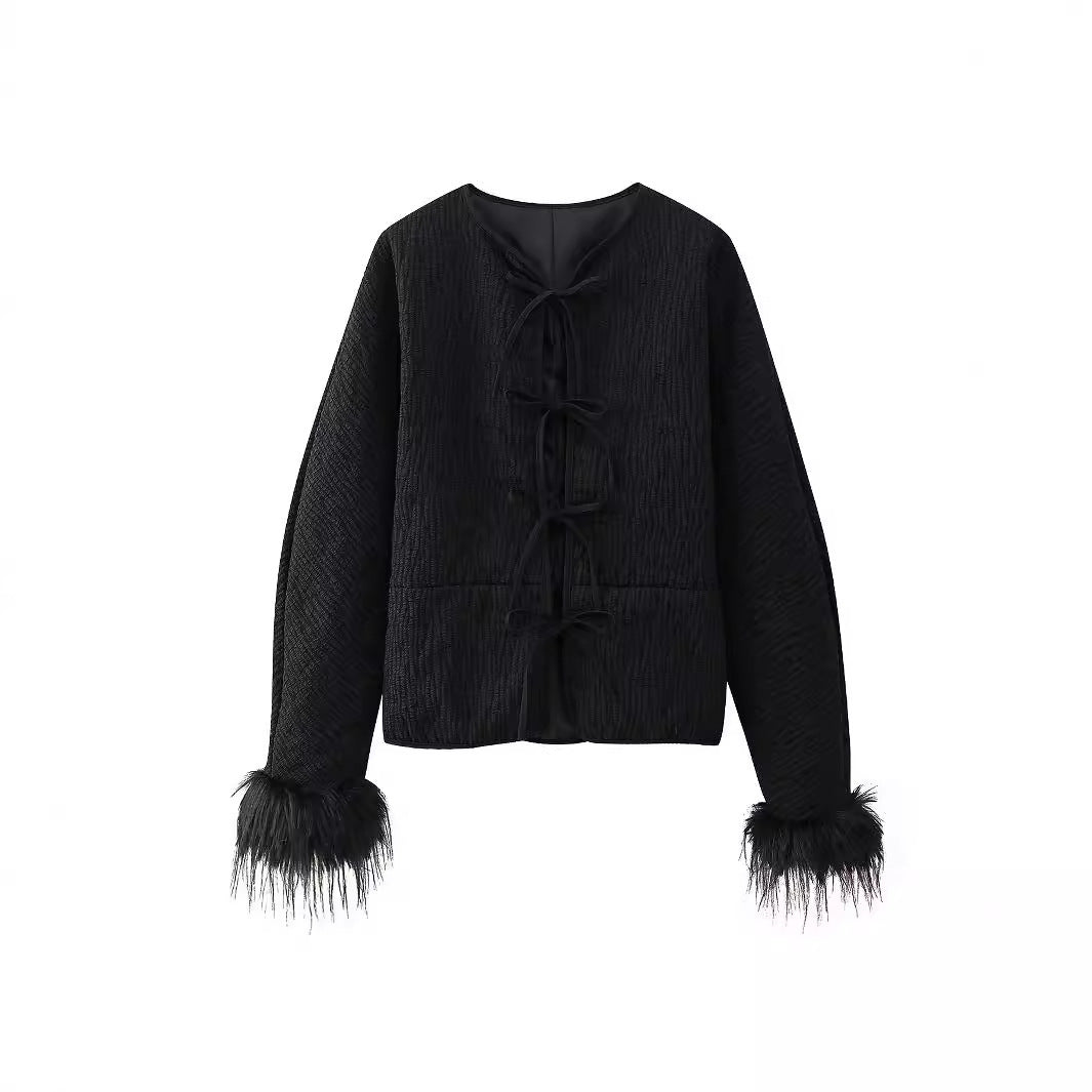 Veste en coton avec coutures en fourrure sur les poignets