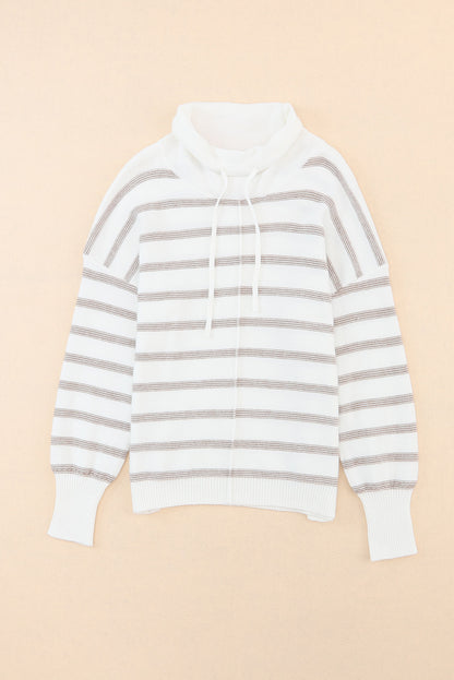 Cowl Neck Striped Print Drop Shoulder Sweater