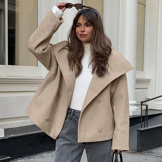 Manteau en laine à manches longues de couleur unie