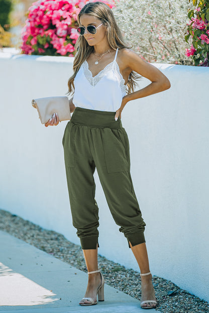 Pantalon de jogging décontracté noir à taille élastique fuselée avec poches