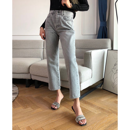 Pantalon court en jean gris