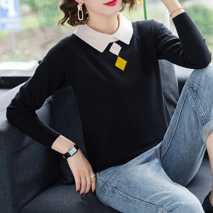 Autumn Winter Assorted Colors Lapel Knitwear Women