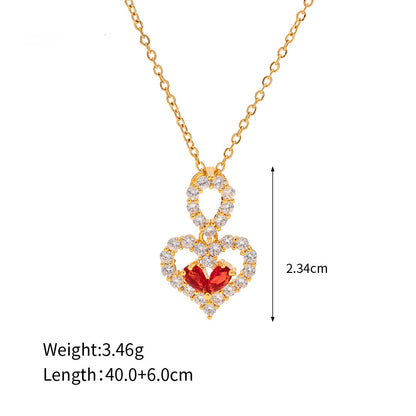 18K Gold Exquisite and Noble Inlaid Red and White Zircon Water Drop Love Design Pendant Necklace