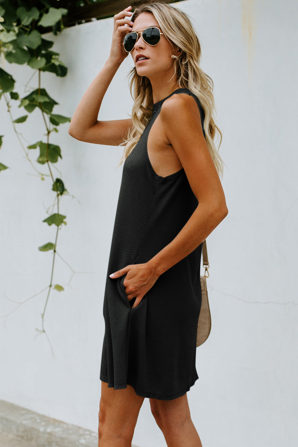 Gray Crisscross Cut-out Back Knit Tank Petal Dress