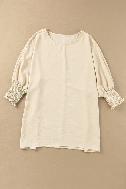 White Smocked Wrist Shift Top