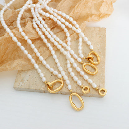 18K gold pearls with irregular oval design necklace and bracelet set