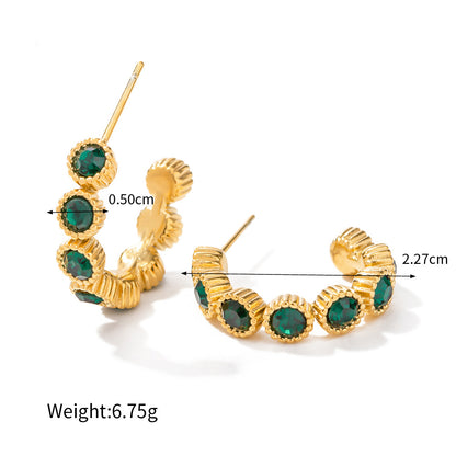 18K Gold Noble and Dazzling C-shaped Inlaid Zircon Design Versatile Earrings