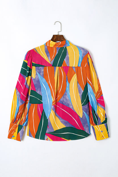 Chemise multicolore à imprimé abstrait et manches bouffantes de grande taille