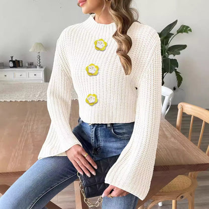 Haut court à taille découverte pour femme avec crochet à la main et fleur