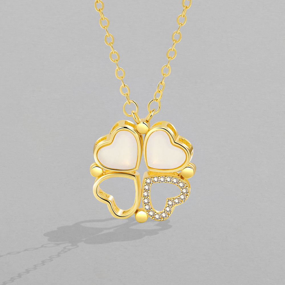 Trendy and personalized four-leaf clover and heart, a two-wear design and versatile necklace