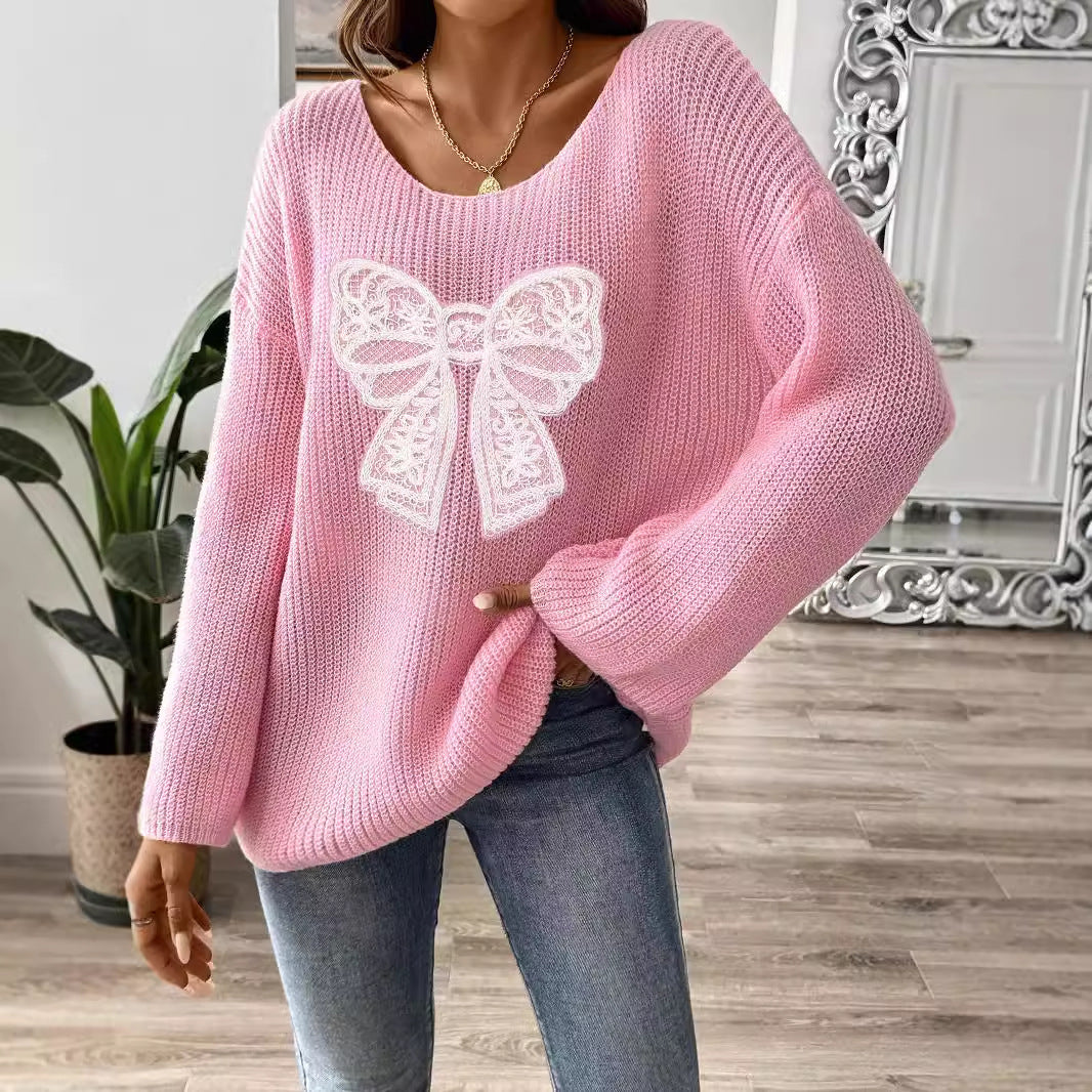 Pull pour femme avec patch brodé en forme de nœud