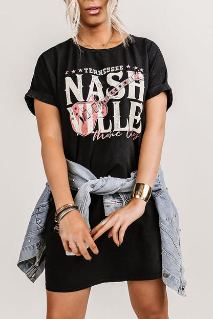 Robe t-shirt tendance noire Nashville Music Festival