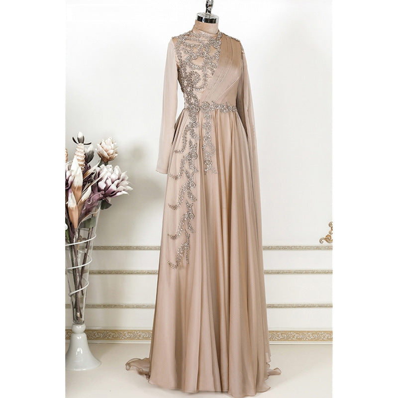 Robe de soirée musulmane champagne, fête formelle