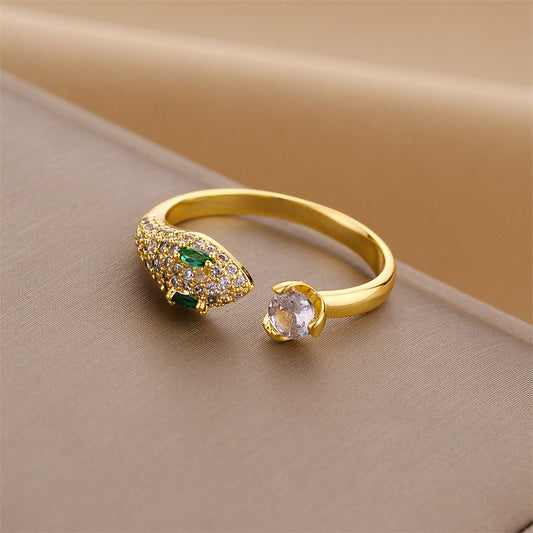 Bague ouverte tendance serpentine zircon