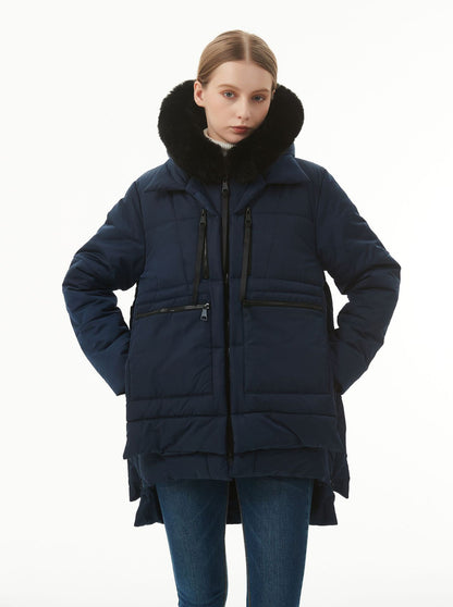 Manteau décontracté à capuche mi-long en coton rembourré pour femme