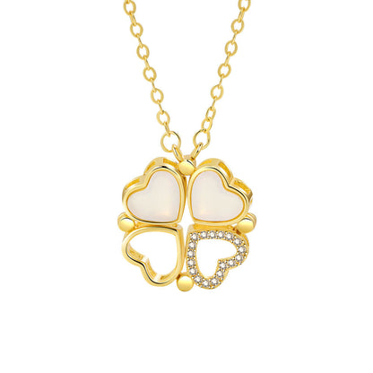 Trendy and personalized four-leaf clover and heart, a two-wear design and versatile necklace