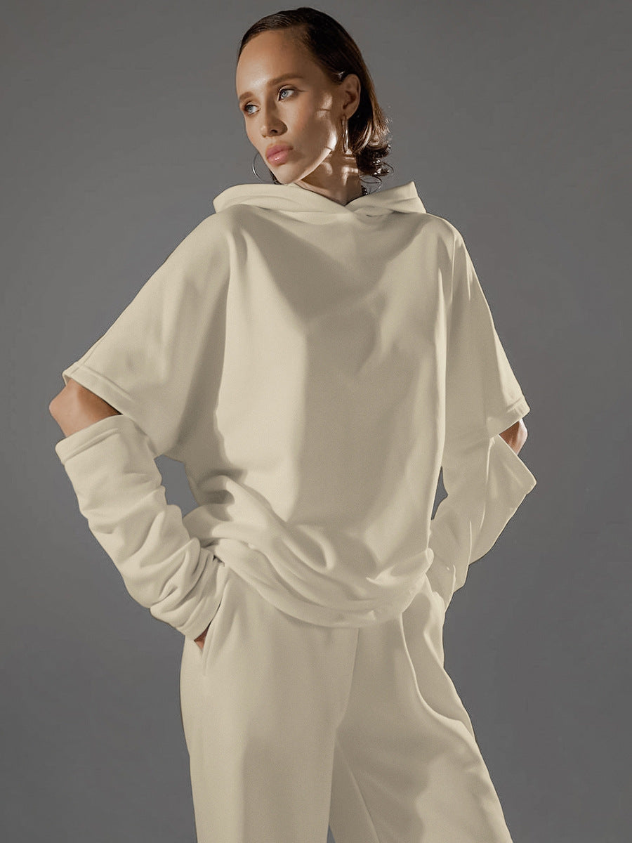 Sweat-shirt à capuche et pantalon taille haute pour femmes, ensemble deux pièces à la mode