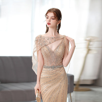 Women's Golden Fishtail Evening Dress