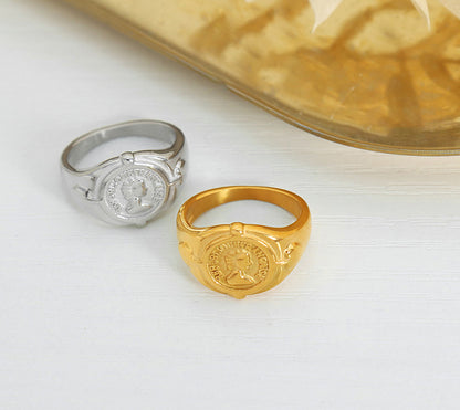 18K gold noble and elegant portrait relief design versatile ring